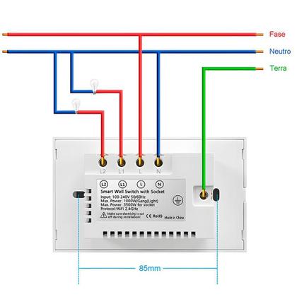 Imagem de Interruptor Wifi, Com Tomada, 2 Botões, Alexa/Google, Branco
