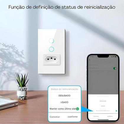 Imagem de Interruptor Wifi, Com Tomada, 2 Botões, Alexa/Google, Branco