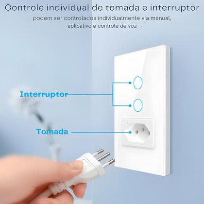 Imagem de Interruptor Wifi, Com Tomada, 2 Botões, Alexa/Google, Branco