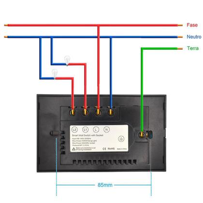 Imagem de Interruptor Wifi, Com Tomada, 2 Botões, Alexa/Google, Preto