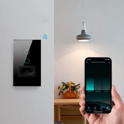Imagem de Interruptor Wifi, Com Tomada, 2 Botões, Alexa/Google, Preto