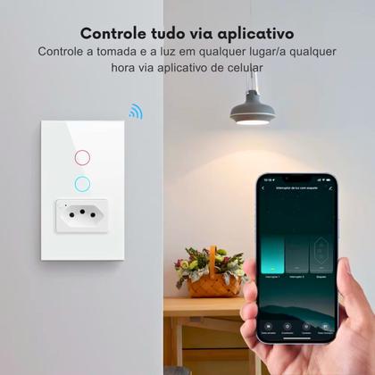 Imagem de Interruptor Wifi Inteligente 2 Botão Touch 1Tomada Alexa/google