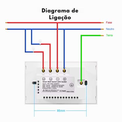 Imagem de Interruptor Wifi Inteligente 2 Botão Touch 1Tomada Alexa/google