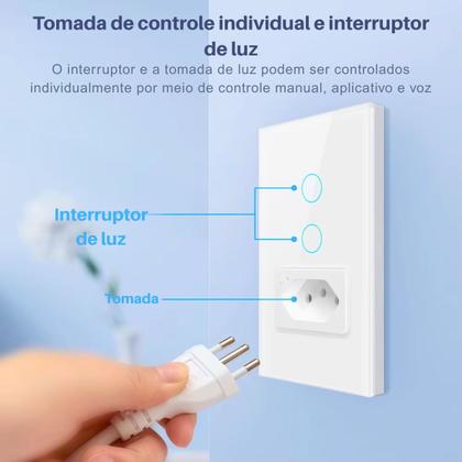 Imagem de Interruptor Wifi Inteligente 2 Botão Touch 1Tomada Alexa/google
