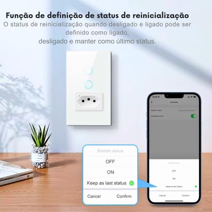 Imagem de Interruptor Wifi Inteligente 2 Botão Touch 1Tomada Alexa/google