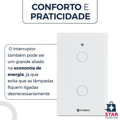 Imagem de Interruptor Wifi Inteligente 2 Botão touch Alexa Siri Google Smart Life Tuya Casa Hotel