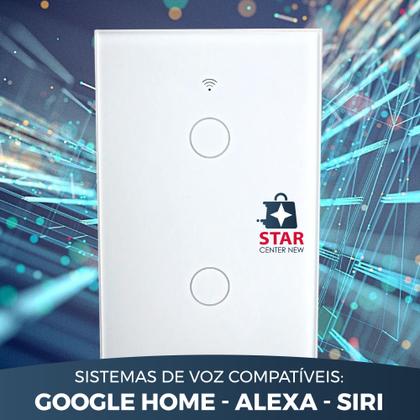 Imagem de Interruptor Wifi Inteligente 2 Botão touch Alexa Siri Google Smart Life Tuya Casa Hotel