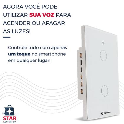 Imagem de Interruptor Wifi Inteligente 2 Botão touch Alexa Siri Google Smart Life Tuya Casa Hotel