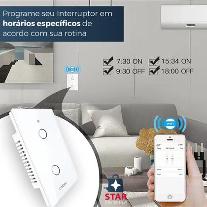 Imagem de Interruptor Wifi Inteligente 2 Botão touch Alexa Siri Google Smart Life Tuya Casa Hotel