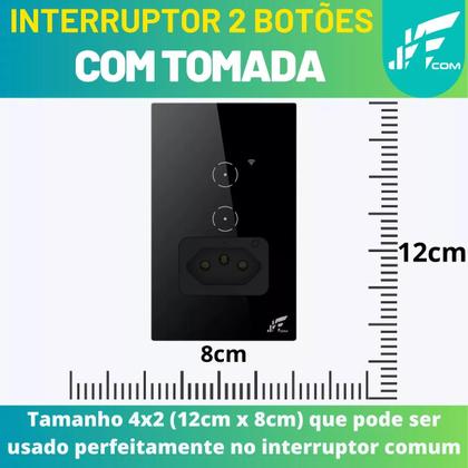 Imagem de Interruptor Wifi Inteligente 2 Botões Touch C/tomada Alexa PRETO