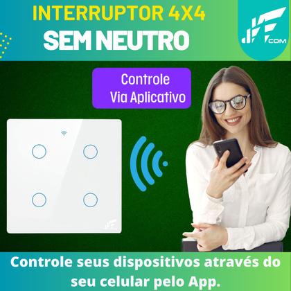 Imagem de Interruptor Wifi Inteligente 4x4 4 Botões Smart Touch Alexa Preto JWCOM SEM NEUTRO