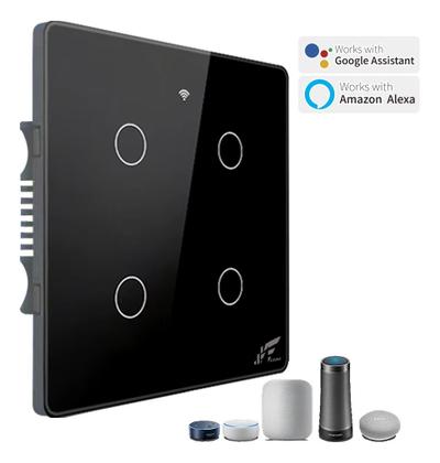 Imagem de Interruptor Wifi Inteligente 4x4 4 Botões Smart Touch Alexa Preto JWCOM SEM NEUTRO
