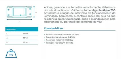 Imagem de Interruptor Wifi Inteligente Automação Casa 10a alpha 700
