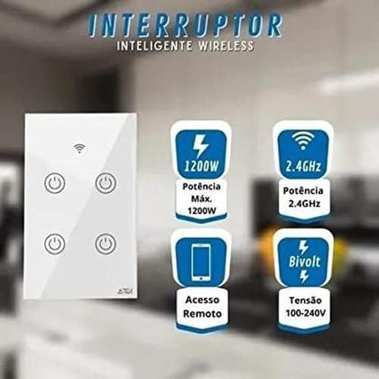 Imagem de Interruptor Wifi Remoto Inteligente Wireless 4 Botões Touch