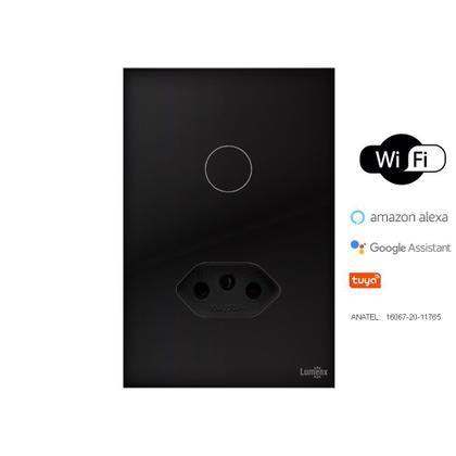 Imagem de Interruptor WiFi Touch 1 Botão Tomada 10A Alexa Preto Tuya
