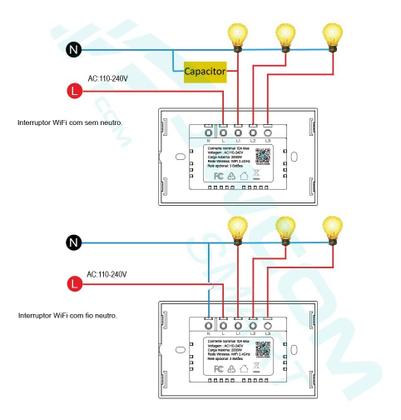 Imagem de Interruptor Wifi Touch 1 Botão Tuya Alexa Sem Neutro Rf433