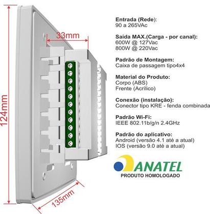 Imagem de Interruptor Wifi Touch 2 Botões Inteligente 4x4 Branco