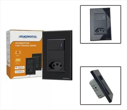 Imagem de Interruptor Zigbee 1 Tecla Física Tomada NovaDigital Preto - Controle Manual, 20A