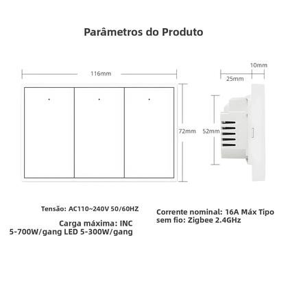 Imagem de Interruptores De Luz De Parede Inteligentes Zigbee 1 2 3 4 Gang Neutro Funciona Com Tuya Alexa