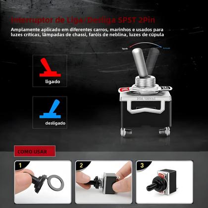 Imagem de Interruptores De Rocker Para Carro À Prova d'Água De 2 Pinos ON/OFF SPST, Pacote Com 8, 20A 12V