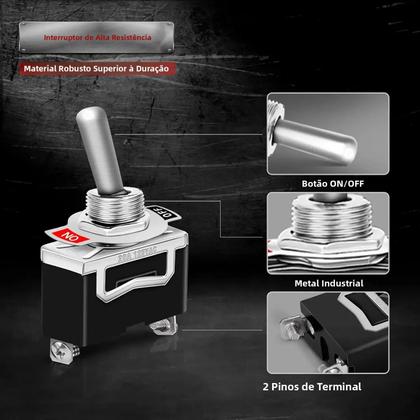 Imagem de Interruptores De Rocker Para Carro À Prova d'Água De 2 Pinos ON/OFF SPST, Pacote Com 8, 20A 12V