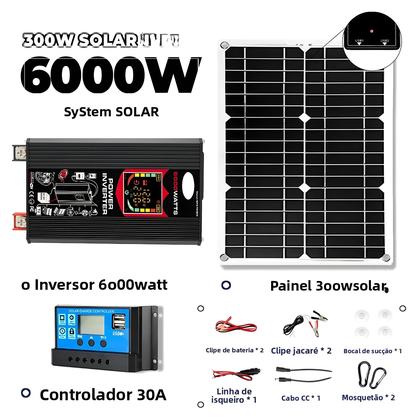 Imagem de Inversor De 6000W 12V Para 220V Com Controlador De 30A E Painel Solar De 300W, Sistema De Carga