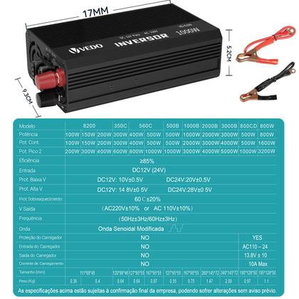 Imagem de Inversor De Corrente Vd-6100 12v Para 110v 1000w Pico 2000w