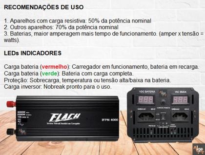 Imagem de Inversor de Tensão + Carregador Bateria 12v/220v 4000w de Pico Flach