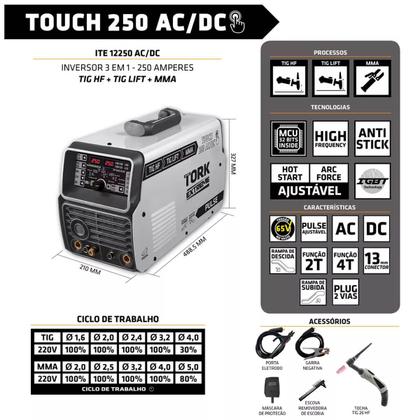 Imagem de Inversor Tork 250 Amperes (Tig/eletrodo) ACDC Pulsado 220v