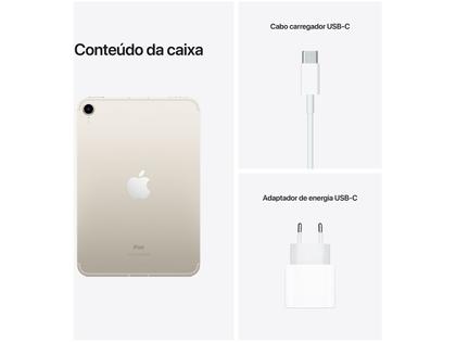 Imagem de iPad Mini Apple 6ª Geração, Tela 8.3", 256GB, Chip A15 Bionic, Wi-Fi + Cellular, Câmera Traseira 12MP, Branco Estelar - MK8H3BZ/A
