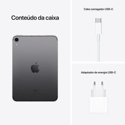 Imagem de iPad Mini Apple 6ª Geração, Tela 8.3", 64GB, Chip A15 Bionic, Wi-Fi + Cellular, Câmera Traseira 12MP, Cinza Espacial - MK893BZ/A