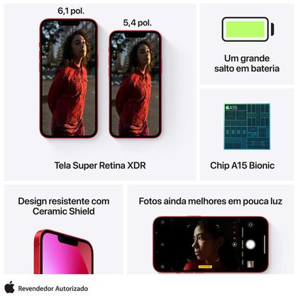 iPhone 13 Apple (128GB) Vermelho, Tela de 6,1", 5G e Câmera Dupla de 12MP Imagem de iPhone 13 Apple (128GB) Vermelho, Tela de 6,1", 5G e Câmera Dupla de 12MP