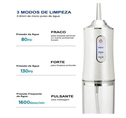 Imagem de Irrigador Oral Elétrico Recarregável Higiene Limpeza Bucal Dental Jato D'água