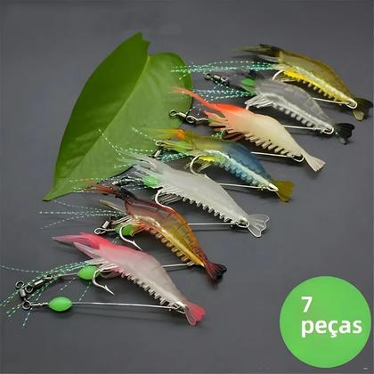 Imagem de Iscas de Camarão Artificiais para Pesca - Kit com 3 ou 7 Peças