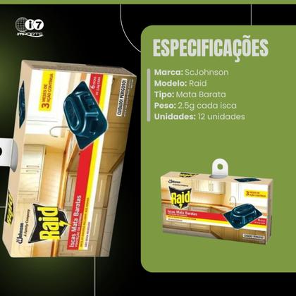 Imagem de Iscas Mata Barata Raid 2,6g Com 12 Unidades