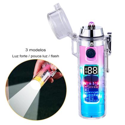 Imagem de Isqueiro Elétrico A Prova De Vento Plasma Com Lanterna Recarregável Degradê HB2561