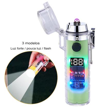 Imagem de Isqueiro Elétrico A Prova De Vento Plasma Com Lanterna Recarregável Degradê HB2561