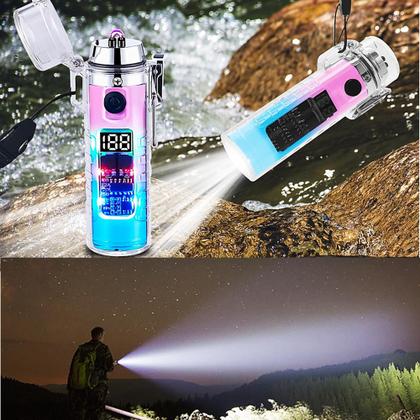 Imagem de Isqueiro Elétrico A Prova De Vento Plasma Com Lanterna Recarregável Degradê HB2561