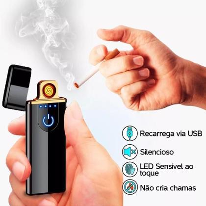 Imagem de Isqueiro Eletrônico Recarregável Profissional USB Anti Chamas com LED Touch Prime
