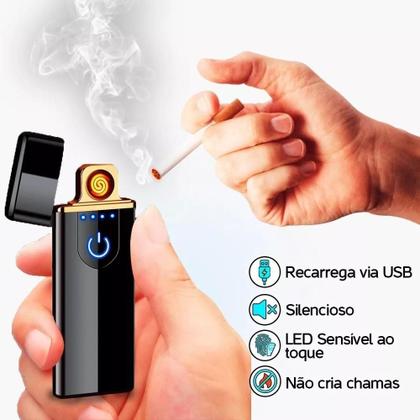 Imagem de Isqueiro eletronico recarregavel usb infinito led touch anti chamas profissional