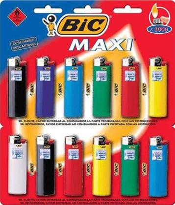 Imagem de ISQUEIRO GRANDE  BIC MAXI  Cartela com 12 Isqueiros