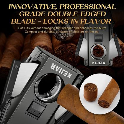 Imagem de Isqueiro KEJIAR Double Jet Torch com cortador e suporte cinza