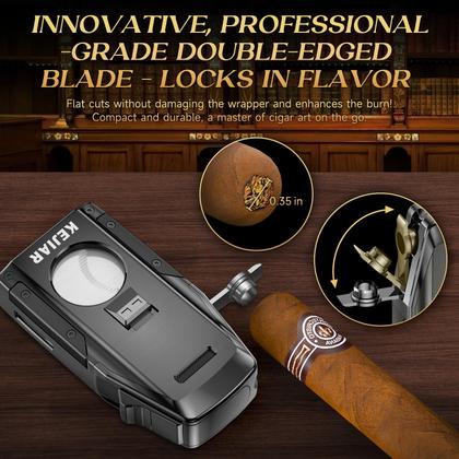 Imagem de Isqueiro KEJIAR Double Jet Torch com cortador e suporte cinza