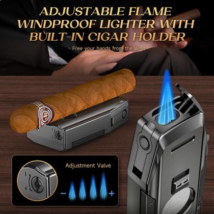 Imagem de Isqueiro KEJIAR Double Jet Torch com cortador e suporte cinza