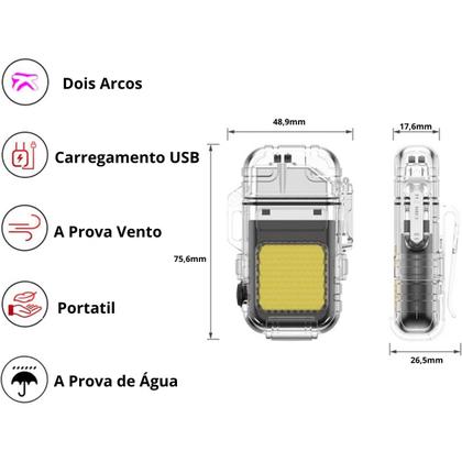 Imagem de Isqueiro Plasma Recarregável com Lanterna Led Prova D'agua