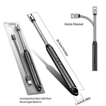 Imagem de Isqueiros Acendedores Eletrônico Flexível com USB Recarregável Rotação 360 Graus em Aço Inoxidável TB1904VM