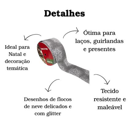 Imagem de ita Natalina com Flocos de Neve em Glitter 9,14m