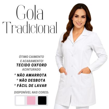 Imagem de Jaleco Feminino Acinturado Oxford Manga Longa Preto Branco
