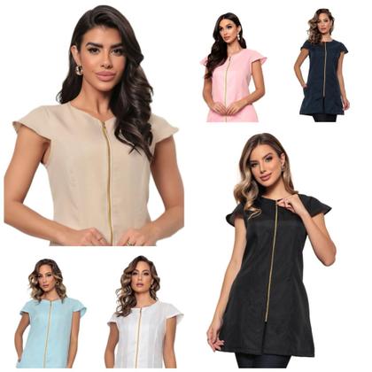 Imagem de Jaleco Feminino Acinturado Oxford Ziper Branco Lala