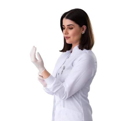 Imagem de Jaleco Feminino Gabardine Branco Manga Longa Gola Padre Punho de Malha - Namastê
